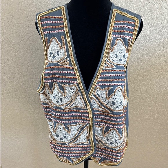 Vintage Europa Beaded Lace Embroidered Vest Size Medium 0111 - Picture 2 of 7